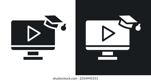 Online course icons in solid black and white colors