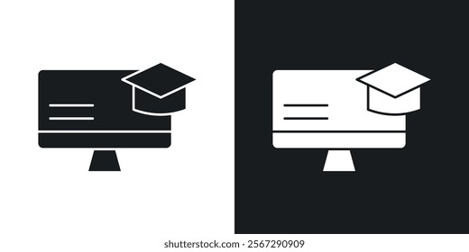 Online course icons in solid black and white colors