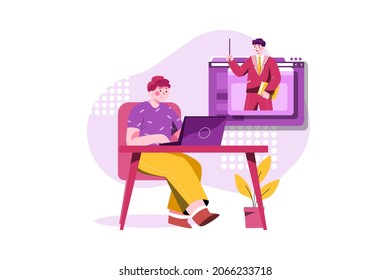 Konzept der Online-Kursinformation. Flache Illustration einzeln auf weißem Hintergrund.