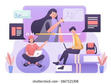 Online Course Illustration, Learning and Studying from Home. This illustration can be use for website, landing page, web, app, and banner.