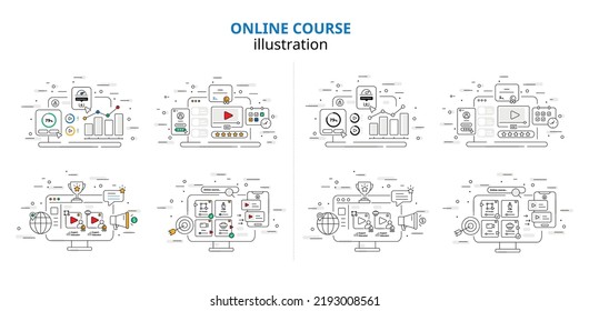 Online Course Illustration Set, Education Design