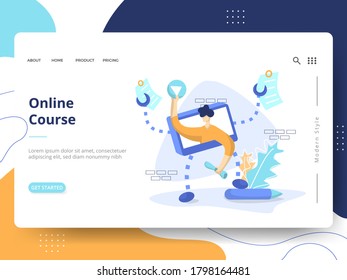 Ilustración de cursos en línea, el concepto de Educación en E-Learning, se puede utilizar para páginas de inicio, web, ui, banners, plantillas, fondos, capas, afiches, desarrollo.