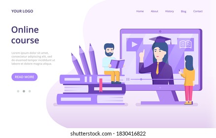 Online course landing page template. Concept education and learning. Vector illustration in flat style for website.