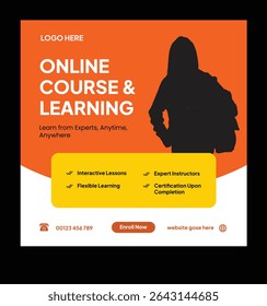 Online Course and Learning Advertisement. Online course social media post design template.