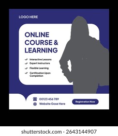 Online Course and Learning Advertisement. Online course social media post design template.