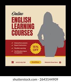 Online Course and Learning Advertisement. Online course social media post design template.