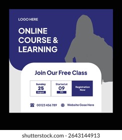 Online Course and Learning Advertisement. Online course social media post design template.