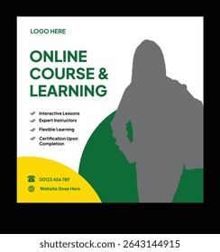 Online Course and Learning Advertisement. Online course social media post design template.