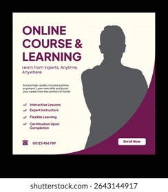 Online Course and Learning Advertisement. Online course social media post design template.