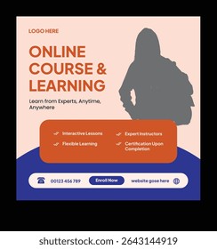 Online Course and Learning Advertisement. Online course social media post design template.