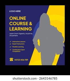Online Course and Learning Advertisement. Online course social media post design template.