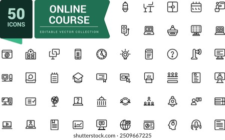 Online course line icon set. Collection of black outline logo for web design and mobile apps. Pixel perfect, minimalistic web and UI icon. Outline icon collections.