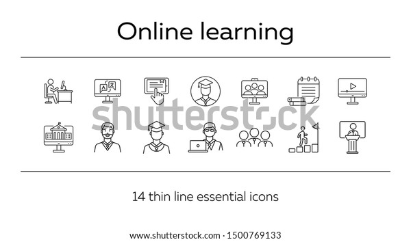 Online Course Line Icon Set Pupil Stock Vector Royalty Free