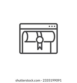 Online course line icon. Web Page with diploma linear style sign for mobile concept and web design. Online certificates and degrees outline vector icon. Symbol, logo illustration. Vector graphics