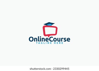 online course logo with a combination of a monitor, graduate cap, and bubble as the icon.