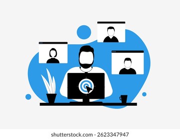 Online course marketing uses educational content to attract and engage customers. Course promotion, audience growth and content-based customer conversion. Webinar marketing vector illustration