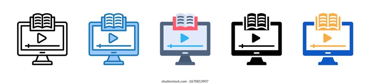 Curso Online ícones de vários estilos definir ilustração de vetor de design.