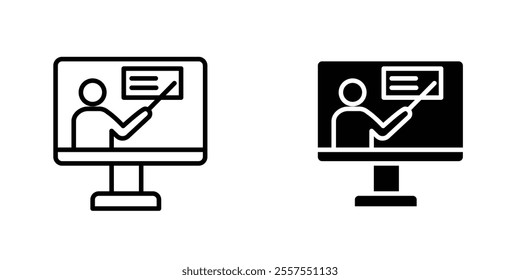 Online course outlined and solid icon vector collection.