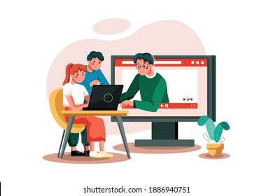 Online course with people helping each other Vector Illustration concept. Flat illustration isolated on white background.