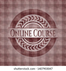 Online Course red seamless badge with geometric pattern background.