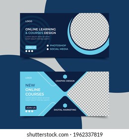 Online Course Social Media Banner Template Promotion. Can Use For Web Banner, Hero Images. Online Graphic Design, Digital Marketing, Photoshop And Social Media Concept.