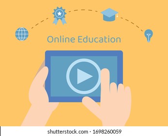 Online course in tablet. Illustration about E-learning and Online course.