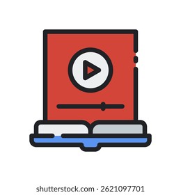 Online Course Vector for eLearning and Remote Study – Computer screen with certificate icon, modern education. Filled Line Icon