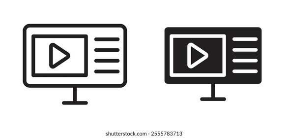 Online course vector icon set in black color.