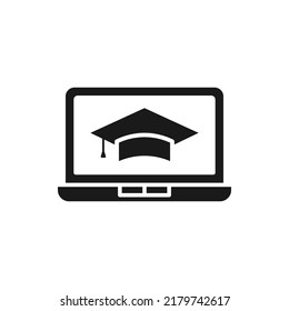 Online course. Webinar, virtual learning, training in laptop icon flat style isolated on white background. Vector illustration