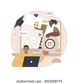 Online IT courses abstract concept vector illustration. Best online IT training, frontend and backend certification courses, enterprise management and development abstract metaphor.