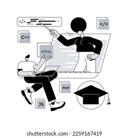 Online IT courses abstract concept vector illustration. Best online IT training, frontend and backend certification courses, enterprise management and development abstract metaphor.