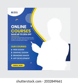 Online courses advertising social media post and banner template