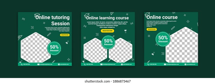 Online courses and classes. Social media post templates for digital marketing and promotion. Advertisements for webinars. Keep studying even at home.