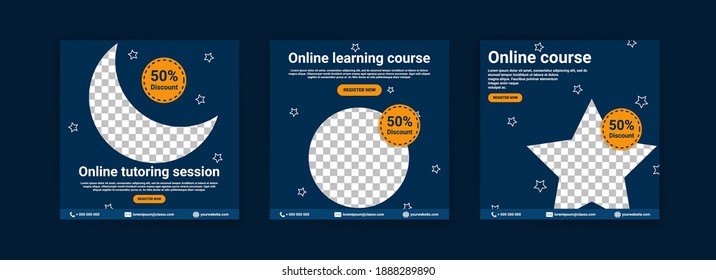 Online courses and classes. Social media post templates for digital marketing and promotion. Advertisements for webinars. Keep studying even at home.