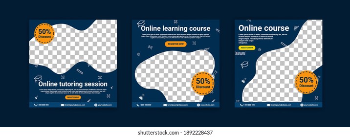 Online courses and classes. Social media post templates for digital marketing and promotion. Advertisements for webinars. Keep studying even at home.
