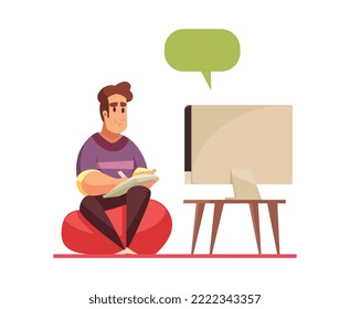 Online courses composition with doodle style images of books supplies and electronic gadgets vector illustration