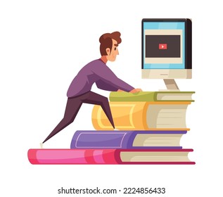 Online courses composition with doodle style images of books supplies and electronic gadgets vector illustration