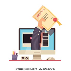 Composición de cursos en línea con imágenes de tipo doodle de suministros de libros y gadgets electrónicos ilustración vectorial