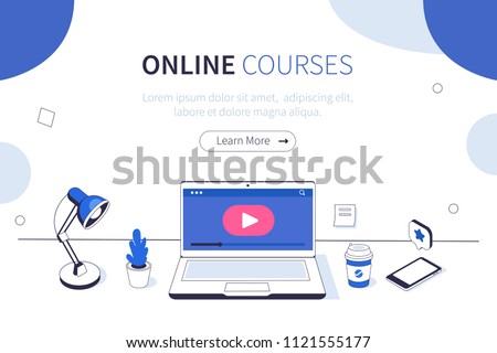 Online courses concept. Can use for web banner, infographics, hero images. Flat isometric vector illustration isolated on white background.
