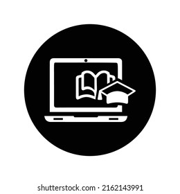 En línea, icono de cursos. Ilustración del vector negro.