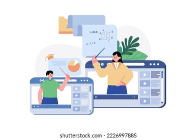 Online Courses Illustration concept. A flat illustration isolated on white background