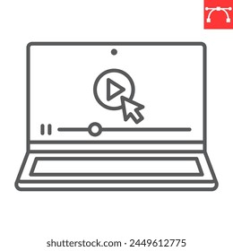 Online courses line icon, business and online education, video tutorial vector icon, vector graphics, editable stroke outline sign, eps 10.