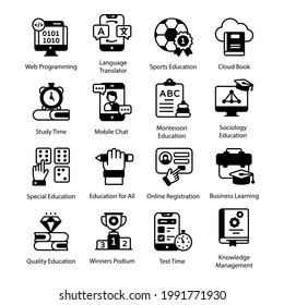 Online Courses Solid Icons Pack