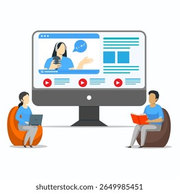 Online courses and tutorials concept. Group of student learning online.