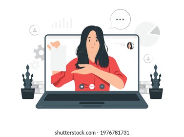 Online courses, tutorials, webinar on the computer, studying online concept illustration