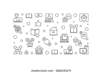 Cursos en línea vectores Concepto de educación esbozar ilustración horizontal o banner