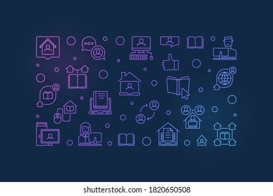 Online Courses vector Education concept linear horizontal banner or illustration on dark background