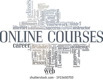 Online courses vector illustration word cloud isolated on a white background.