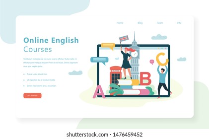 Online Courses Web Banner Concept. English Language Lesson In School. Idea Of Education And Knowledge. Foreign Language Class. Isolated Vector Illustration In Flat Style