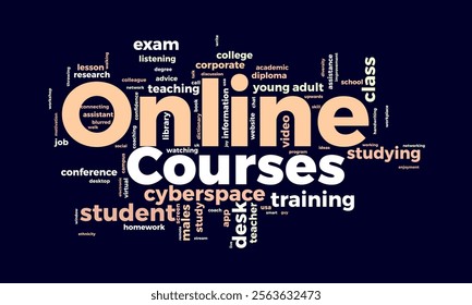 Online Courses word cloud template. Online Courses concept vector tagcloud background. vector illustration.